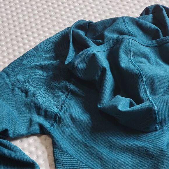 Athleta Twist Half Zip Seamless Teal Top S - Picture 6 of 8